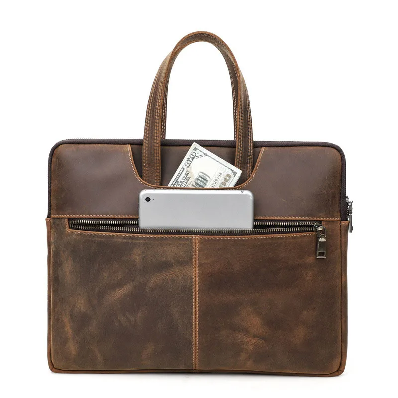 15'' Laptop Bag Men's Briefcase Office for Document Shoulder Bag Retro Crossbody Handbag High Quality Real Leather Man Messenger