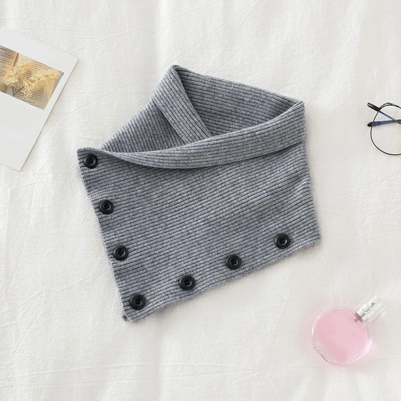

Women Winter Knitted Turtleneck False Fake Collar Buttons Solid Color Short Triangle Scarf Wrap Windproof Neck Warmer