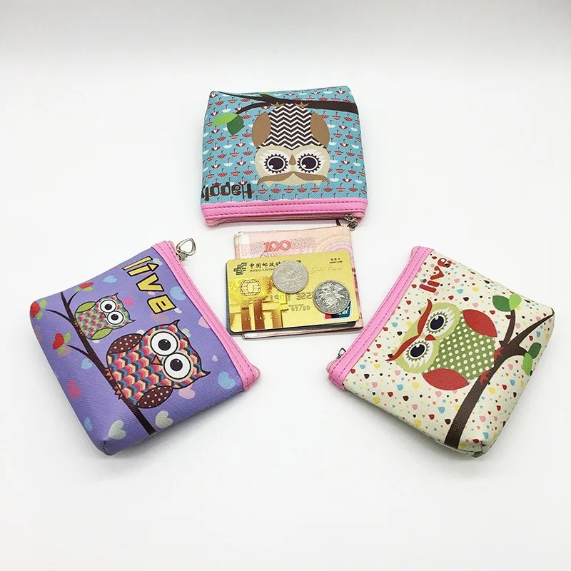 

Women's Cartoon OWL Printing Pu Leather Zipper Small Coin Purse