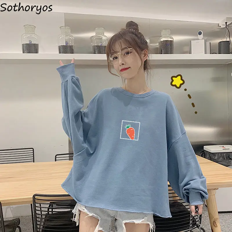

Women No Hat Hoodies Print Batwing Sleeve O-neck Cozy Stylish Loose Casual Ulzzang Sweet Kawaii Streetwear Sweatshirts Tender