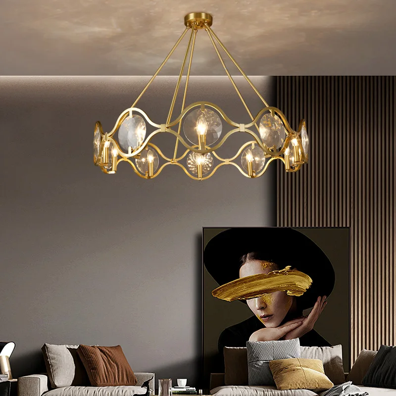 

Современная светильник шная люстра в стиле постмодерн, креативная медная хрустальная лампа для гостиной, простой столовой