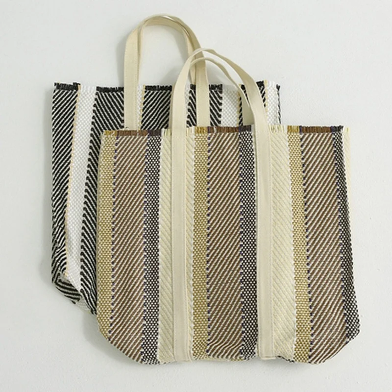 

Simple Literature Single Shoulder Bag Casual Stripe Handbag Versatile Fashion Tote Linen Bag