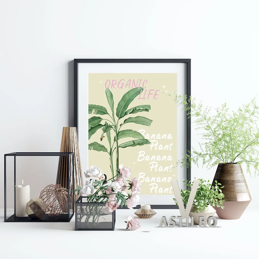 

Organic Life Poster Banana Plant Clipart Pattern Canvas Painting Toucan Birds Illustration Wall Stickers Living Room Home Decor