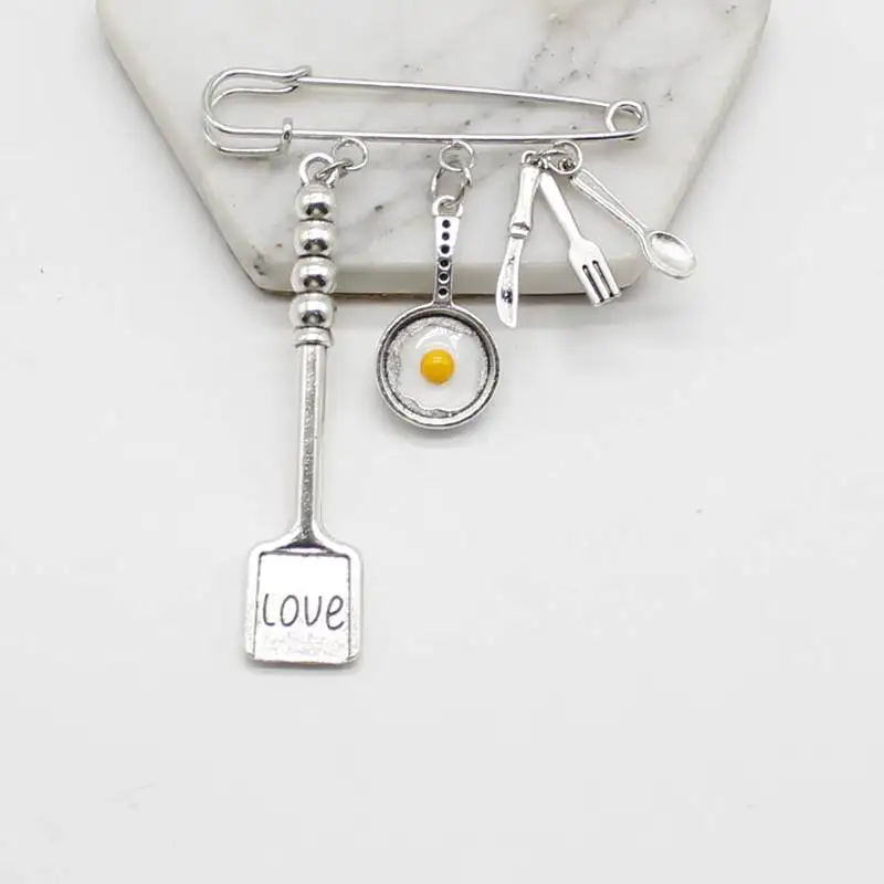 1 piece baking charm fried egg cookware brooch love shovel knife fork pastry chef foodie chef gift restaurant staff jewelry broo