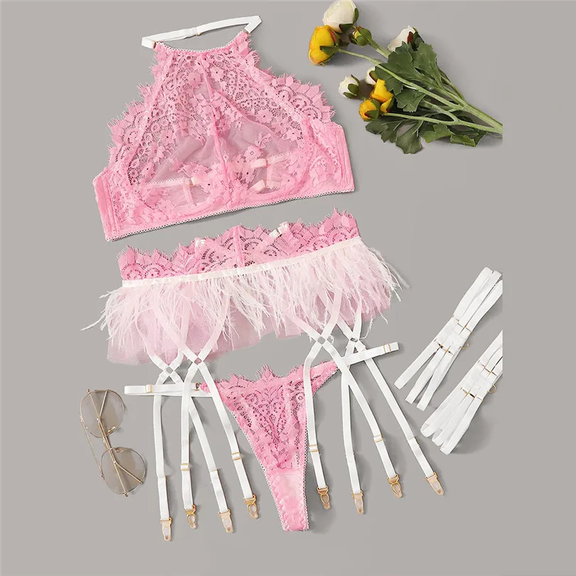 Bra+Garter+Briefs Set Sexy Erotic Lingerie Babydoll Cut-Out Sleepwear Exquisite Lace Soutien Gorge Erotique 30NOV6 | Женская одежда