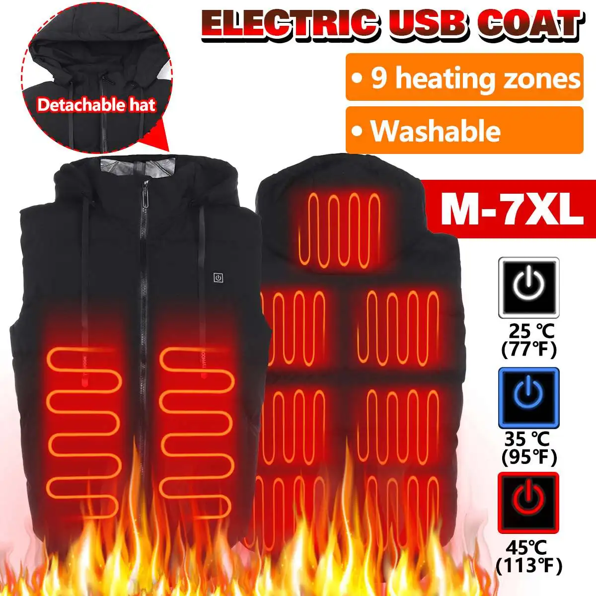 

9 Heated Vest Zones Electric Heated Jackets Men Women Sport Swear Heated Coat Graphene Heat Coat USB Heating Jacket For Camping
