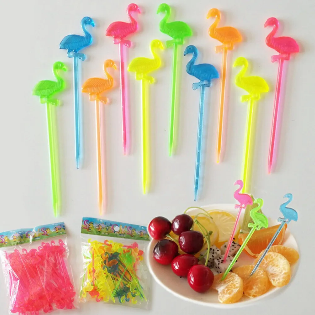 

50 Pieces Flamingo Food Picks Buffet Cupcake Fruit Fork Cake Dessert Salad Sticks Cocktail Toothpick Skewer Party Supplies