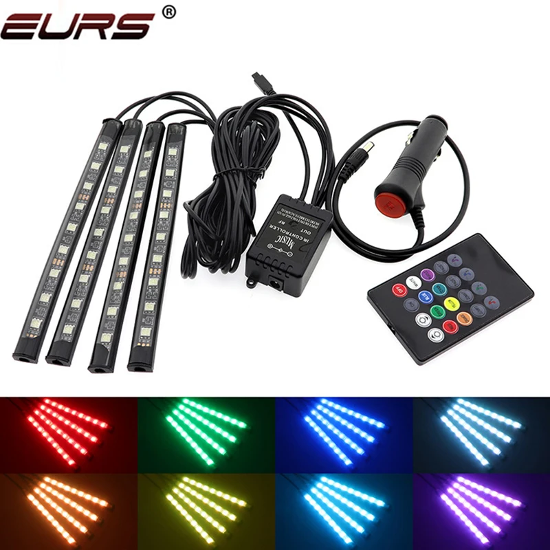 

Аксессуары для салона автомобиля, светодиодная RGB цветная световая полоса для атмосферного освещения, оптоволоконная музыка Atuo USB с управле...
