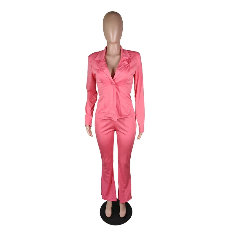 Сплошной цвет 2019 осенний комплект из двух предметов деловой Блейзер и штаны