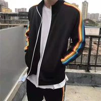 2021 track and field autumn rainbow trim jacket european and american mens sports casual loose couple jacket