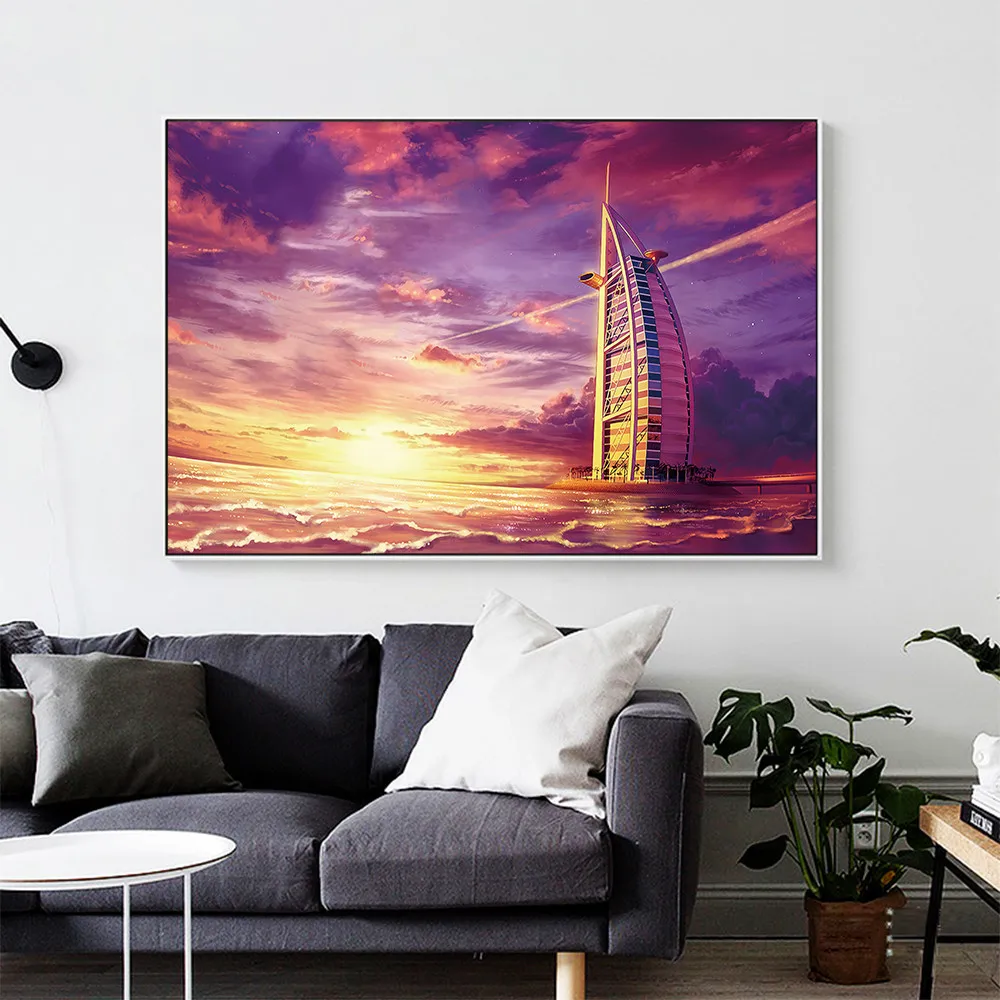 Картина на холсте С закатом принты с пейзажем мира парусник Дубай гостиница