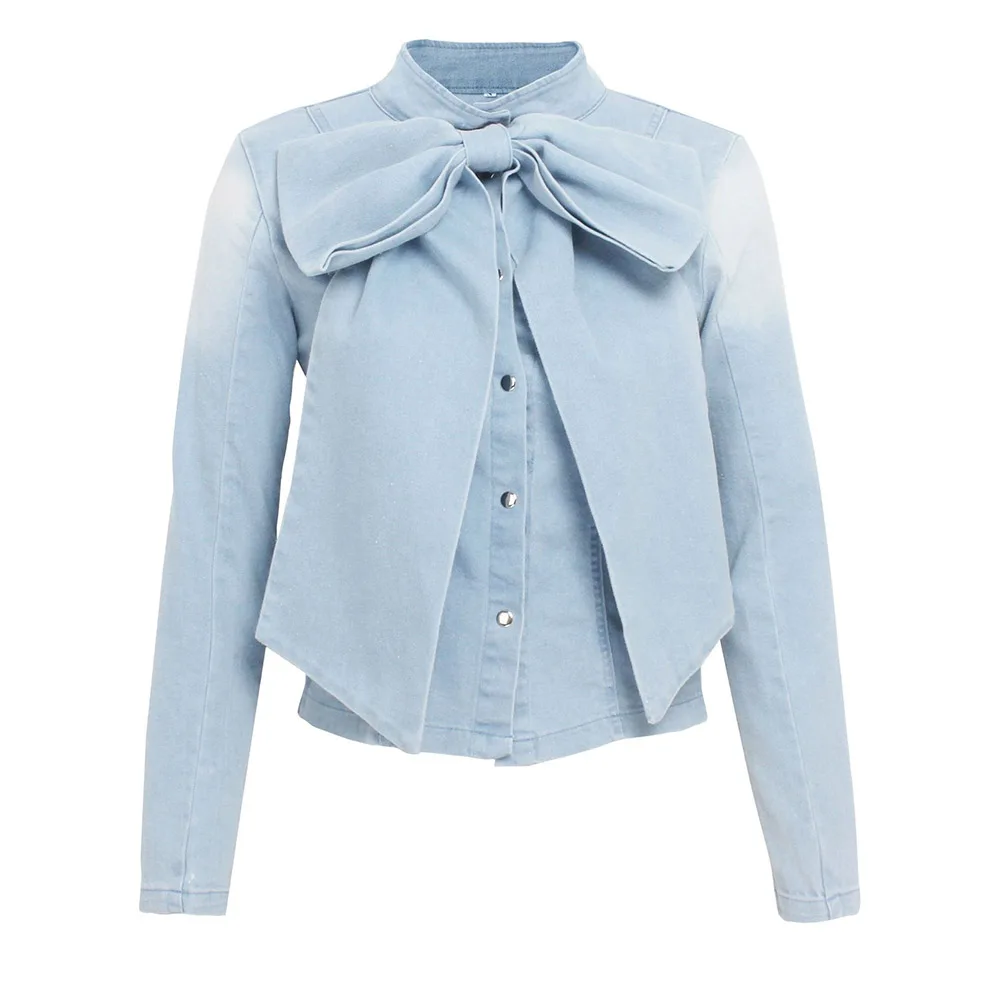 Блузка женская демисезонная джинсовая с длинным рукавом и бантом| |