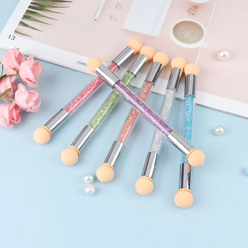 

1 Pcs Double-headed Gradient Brushes Acrylic Rhinestone Handle Sponge Nail Art Brush For Ombre Gradient Nails Manicure Tool