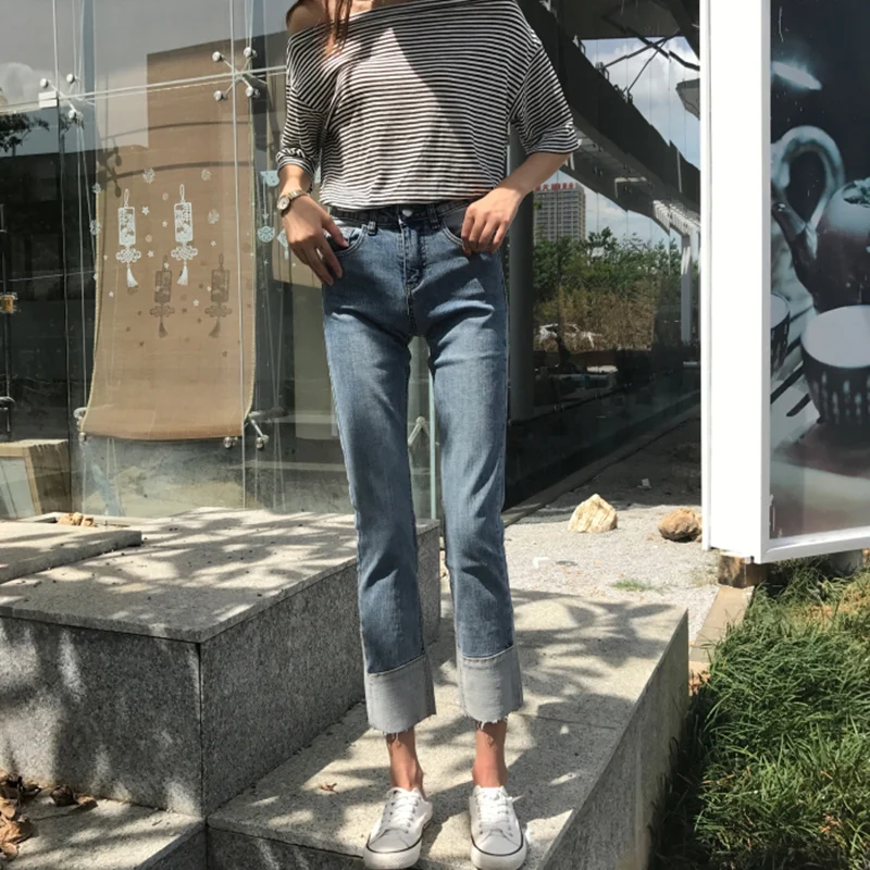 Новинка Весна 2022 свободные прямые брюки для студентов укороченные джинсы с