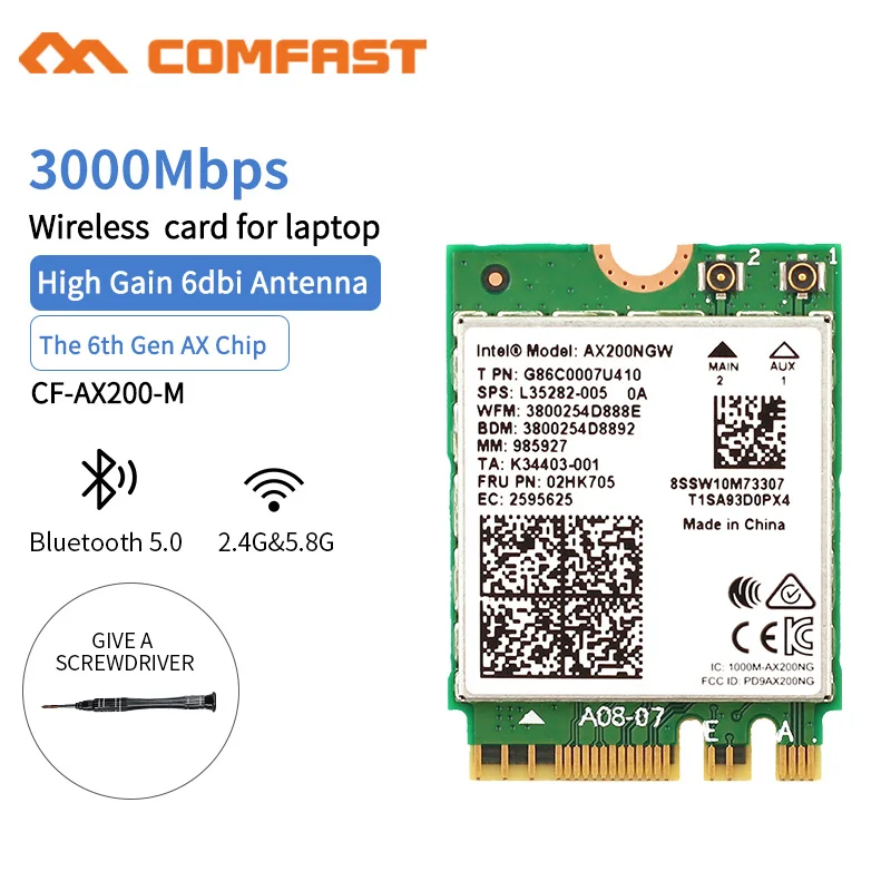 Двухдиапазонная сетевая карта Intel CF AX200 2400 Мбит/с NGFF M.2 Bluetooth 5 0 Wi Fi 6 2 4G/5g 802.11AX/AC AX200NGW
