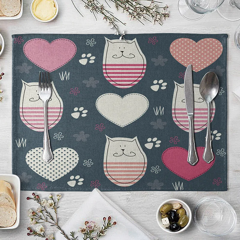 Милый Кот Настольный коврик Кухня обеденный Коврики на стол подставки под чашки