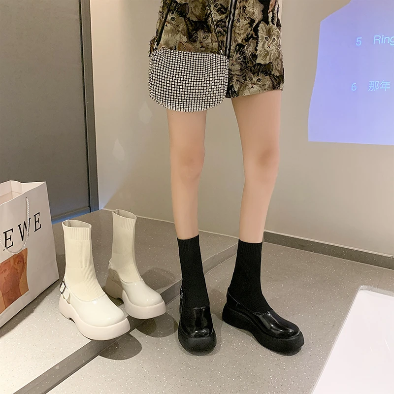 short Boots Women's Autumn Thin Section Women's New British Style Fashion All-match Breathable Single Boots Socks Boots Women