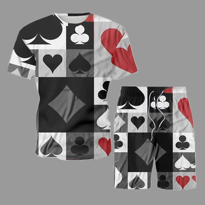 

Trend Men's Summer Short Sleeve Set Poker Graphic Print T-Shirt and Shorts Can Separate Sell 2021 Innovative Hip Hop Streetwear