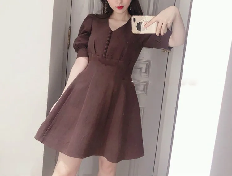 

Dress Spring Women / Summer 2021 Girl Puff Sleeve Linen Mini Dress