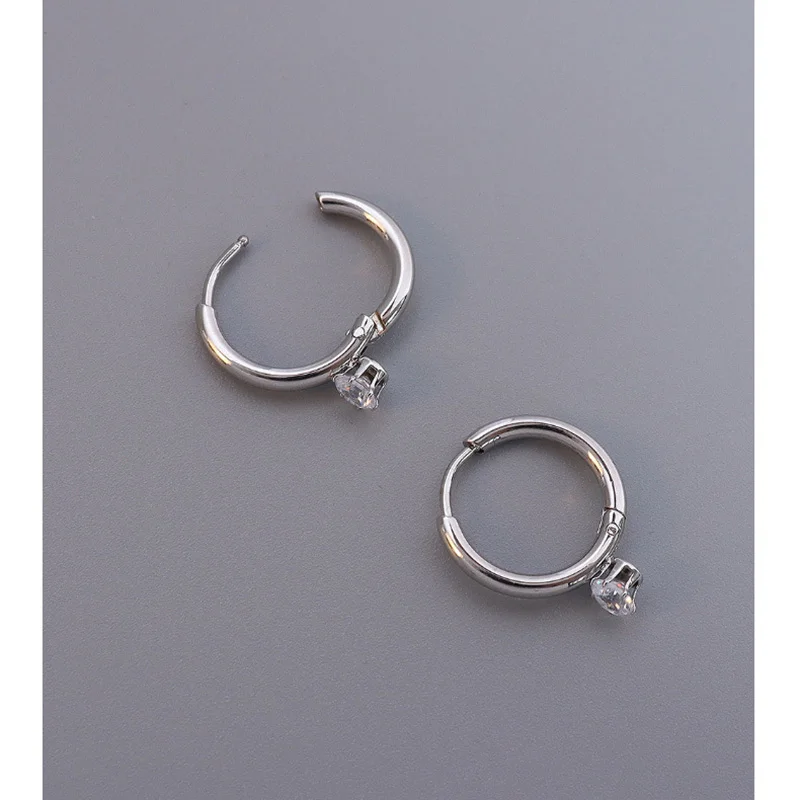 

RHYSONG Fashion Jewelry Women Stainless Steel Circle Hoop Earings With Shiny Zircon Pendants No Fade Good Ear Rings For Girls