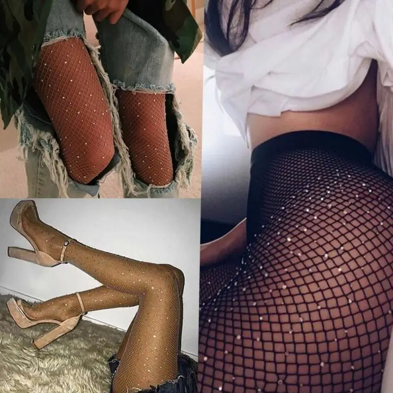 Women Fishnet Top Mesh High Thigh Stocking Rhinestone Tights Pantyhose Sexy /BY | Женская одежда