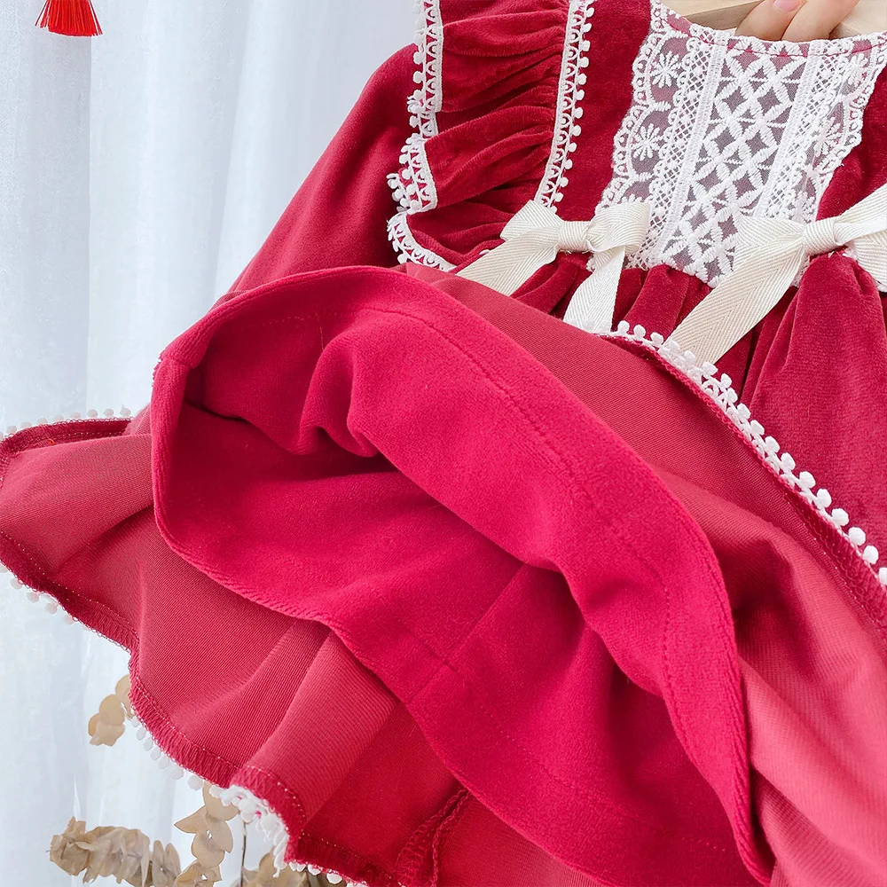 

Children Dresses Long Sleeve Plus Velvet Chinese New Year Kids Clothing For Girls Winter Princess Toddler Costume With Hat