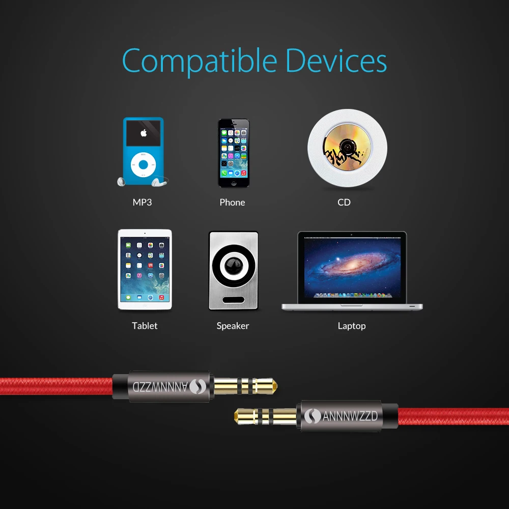 

3.5mm Audio Cable Stereo Auxiliary AUX Cord Gold-Plated Male to Male Braid Cable for Car Home Stereo Headphone Speaker 3.5 Jack