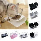 Non-slip кошка с двумя чашами с рельефными стенд Еда воды миски для кошек кормушки для собак домашних животных с защитой шейки матки