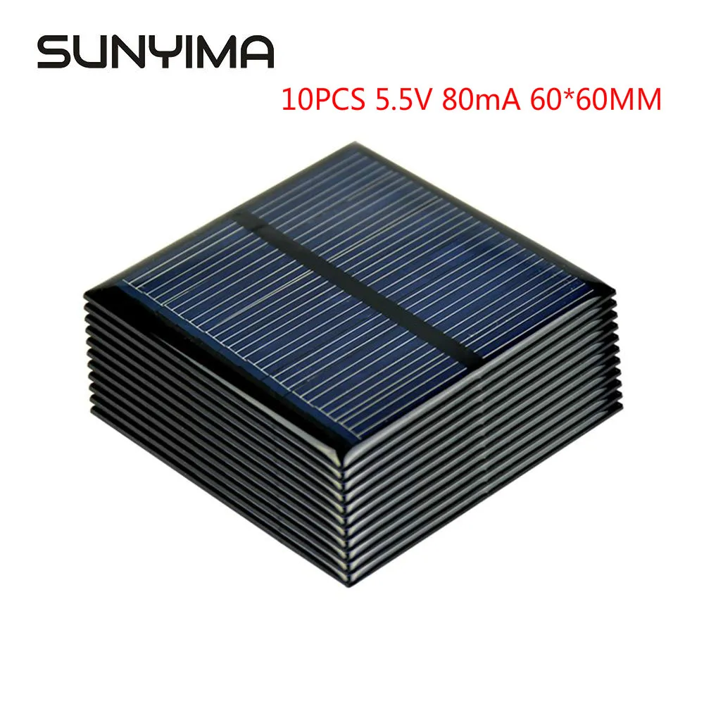 SUNYIMA 10 шт. 5 V 80mA поликристаллический кремний Панели солнечные 60*60 мм Мини