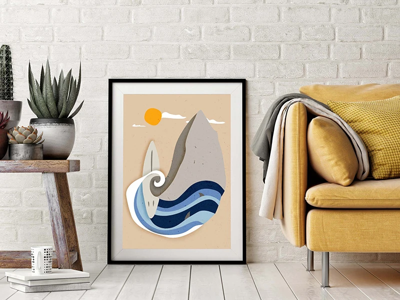 Синего и желтого цвета с принтом в виде Кита абстрактном плакат изображением