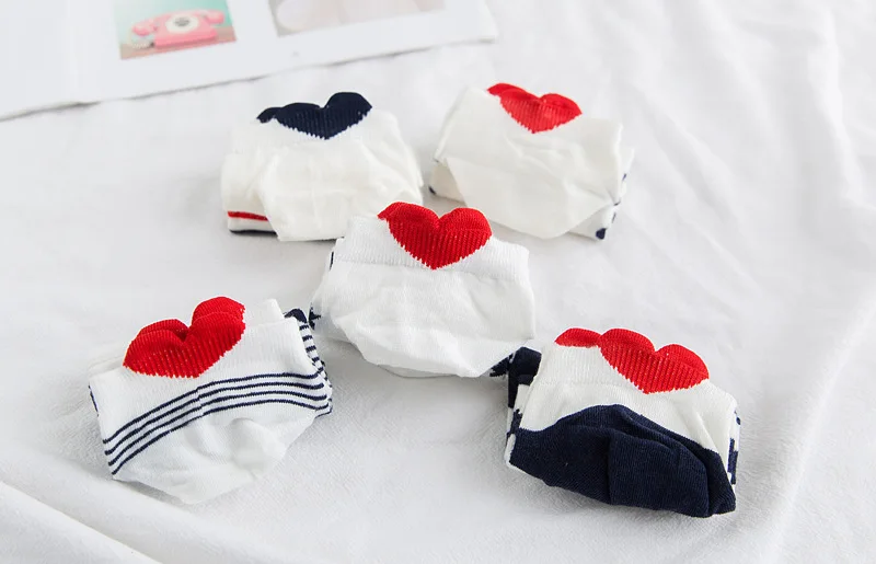 5Pairs/lot Women Cotton Striped Socks Cute Ankle Socks Short Women Socks Casual Animal Ear Red Heart Gril Socks 35-40
