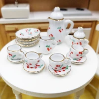 15pcs 112 miniature doll house flower pattern porcelain coffee tea cup set ceramic tableware diy dollhouse accessories kids toy