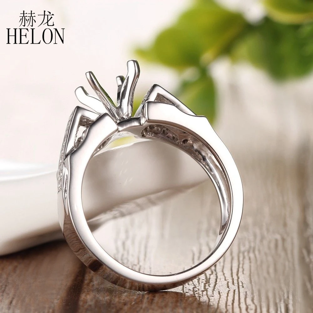 

HELON 6-6.5mm Round Sterling Silver 925 0.2CT Real Natural Diamond Engagement Wedding Semi Mount Ring Setting Women Fine Jewelry