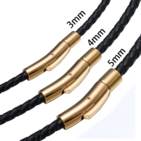 345mm black leather necklaces for men women choker braided genuine leather necklace cord stainless steel magnetic clasp