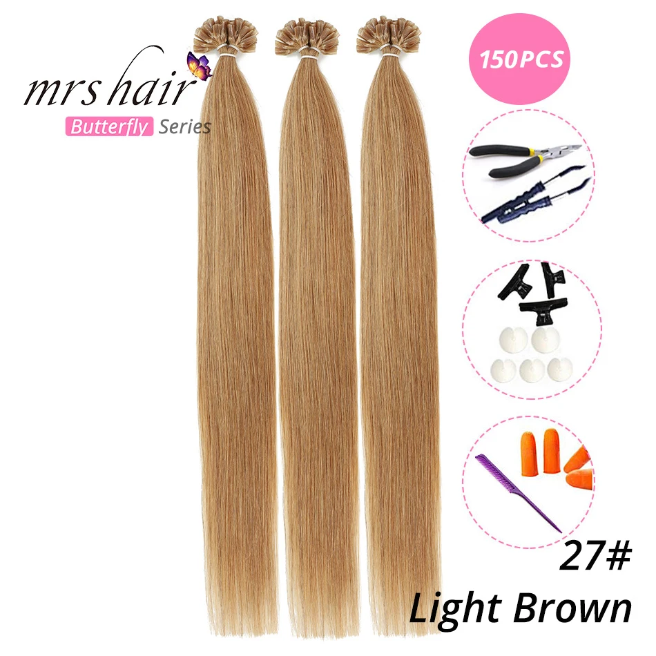 MRS HAIR, 1 г/шт., 14 дюймов, 16 дюймов, 20 дюймов, 24 дюйма, накладные волосы, прямые волосы Remy Nail, кератиновые человеческие волосы, 50 шт - Цвет: KUT27-150
