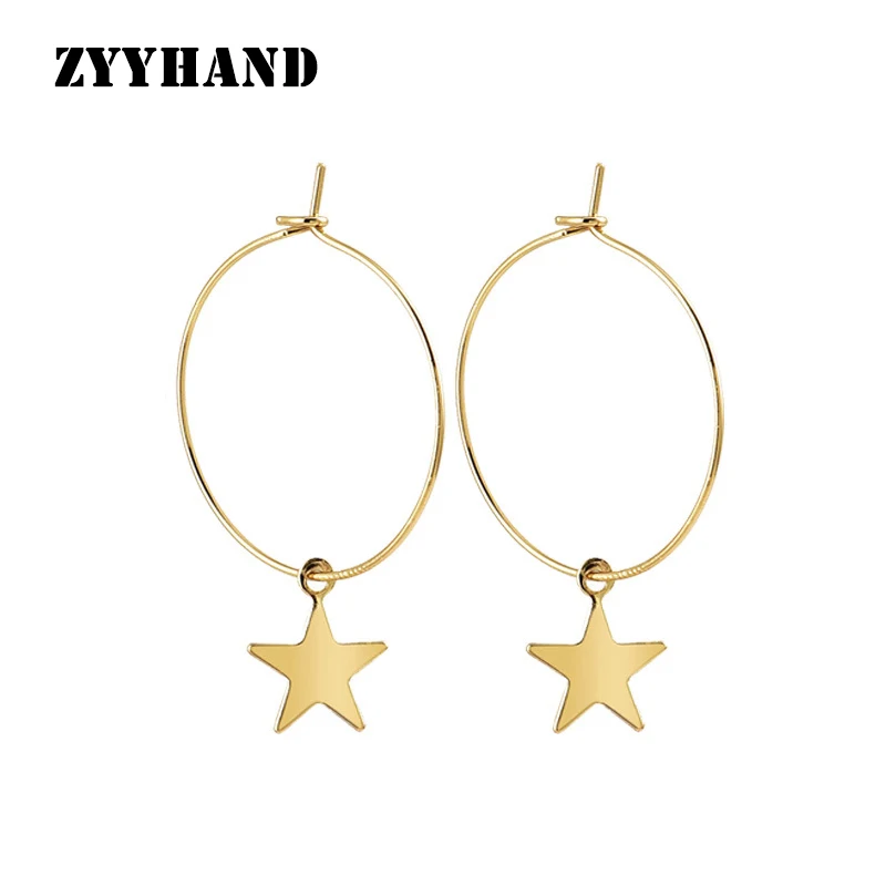 Простые Стильные женские серьги-кольца в виде большой звезды серебряного цвета