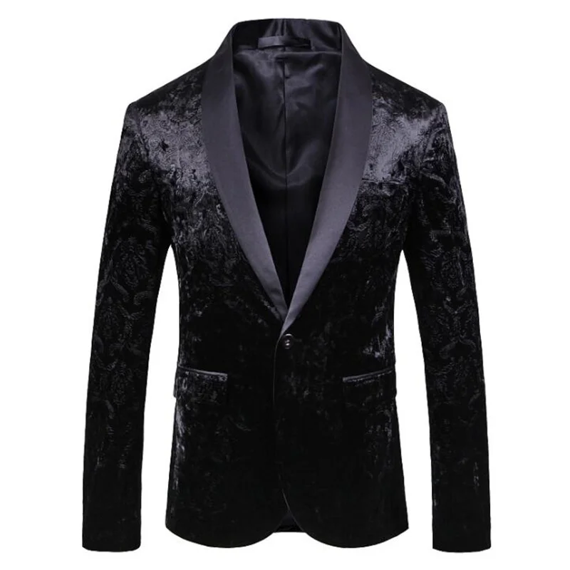 Embossed blazers mens suit evening dress black fashion annual party dress host retro style fashion large size black clothes