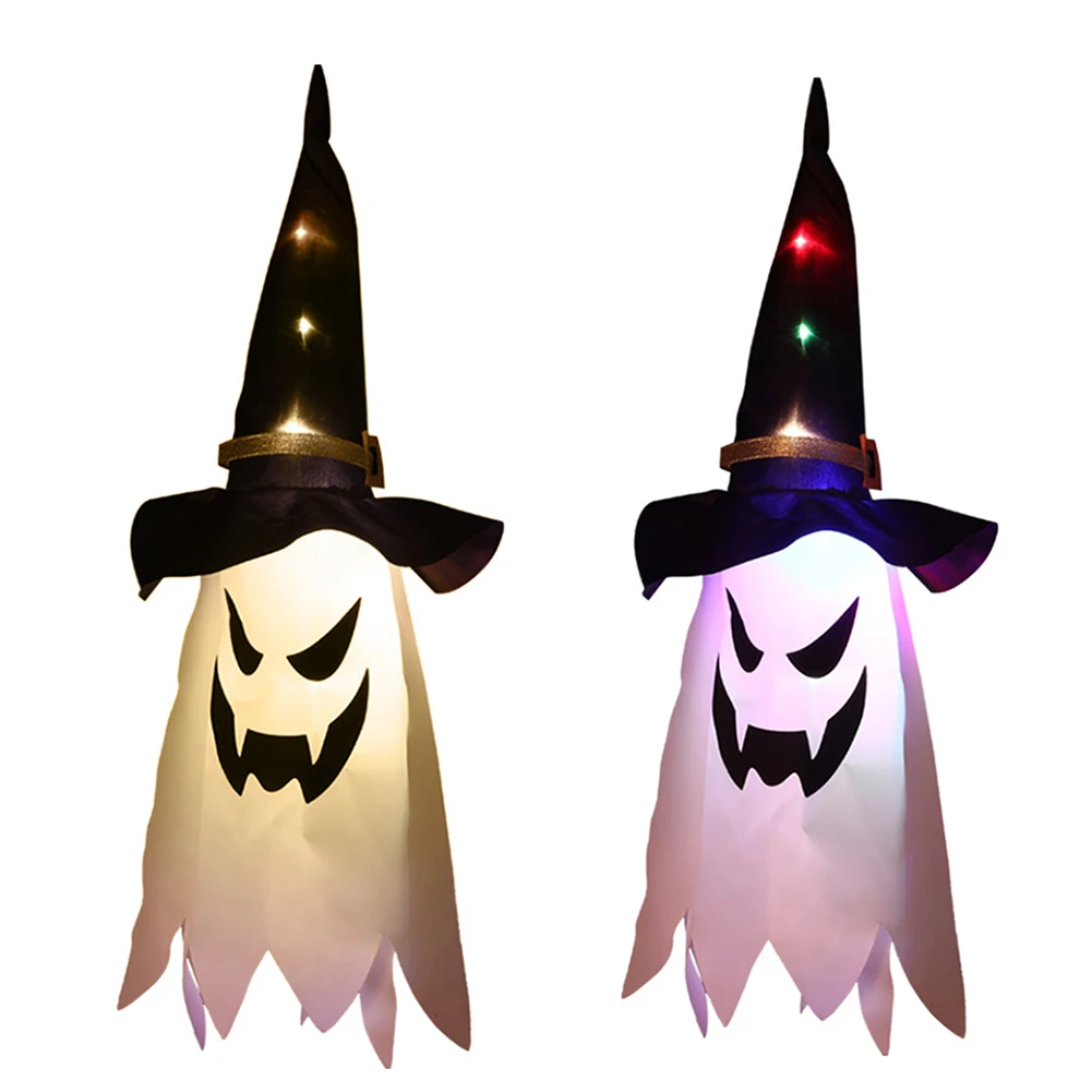 

Halloween Decoration LED Flashing Light Gypsophila Ghost Festival Dress Up Glowing Wizard Ghost Hat Lamp Decor Hanging Lantern