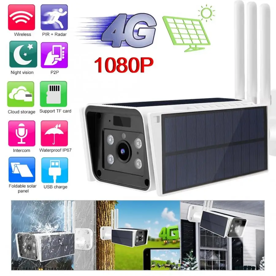 Камера видеонаблюдения на солнечной батарее 4G 1080P HD водонепроницаемая|Камеры