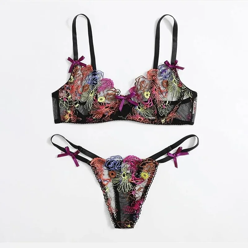 

Соблазнительное очаровательное кружевное бикини с цветочной вышивкой KINJ1