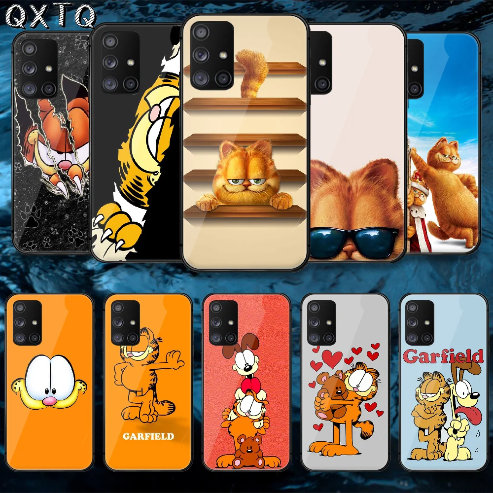 

Cute Cartoon Cat Garfields Tempered Glass Phone Case Bag Cover For Samsung Galaxy A 10 12 20E 21 30 32 50 40 51 52 70 71 72