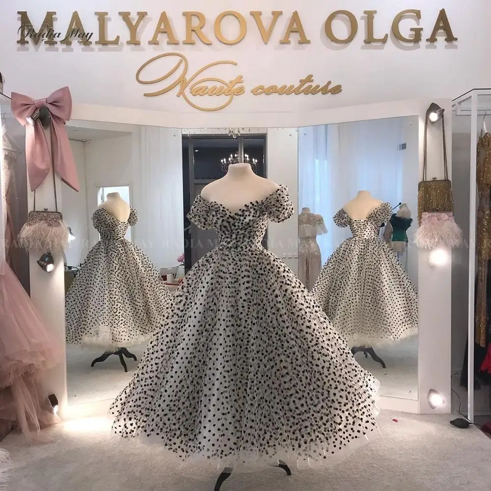 Same as picture Винтажный, до середины икры черно-белые платья для выпускного вечера в горошек Короткое бальное платье элегантное вечернее платье с открытыми плечами женские вечерние платья - Цвет: Same as picture