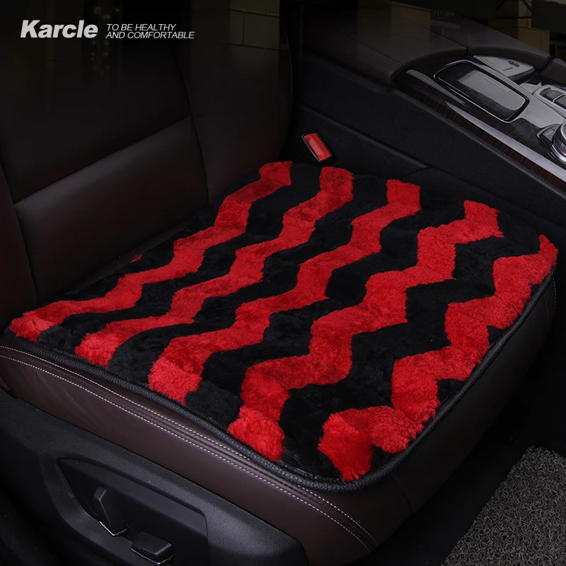 

Чехол Karcle из чистой шерсти для автомобильного сиденья, подушка с волнистым узором, зимний защитный коврик для автомобильного сиденья, униве...