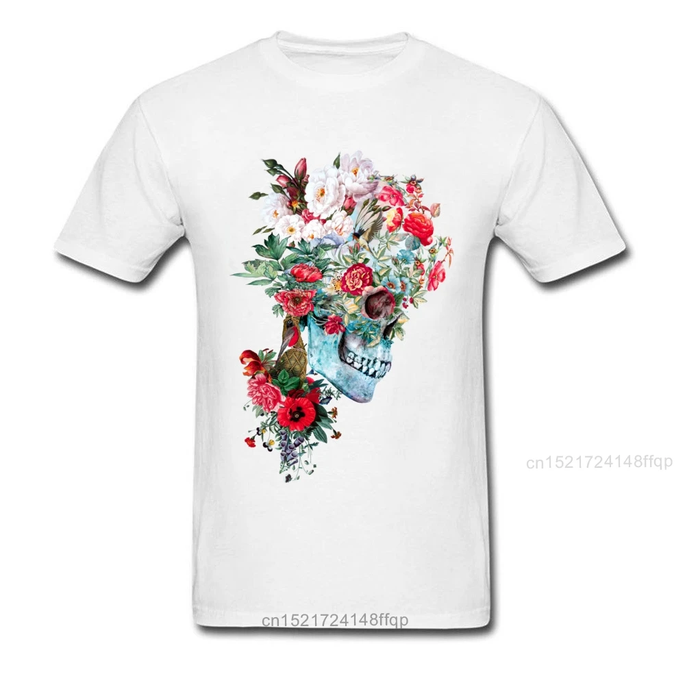 Мужская футболка с цветочным принтом и черепом 2018 модная коротким рукавом черная