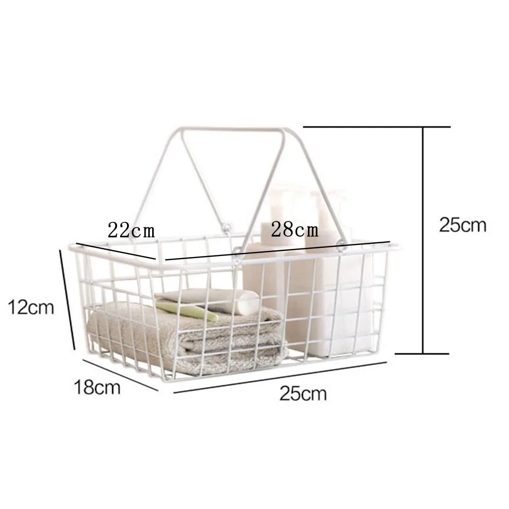 

White Wrought Iron Storage Basket Japanese Portable Bathroom Toiletries Organizer Basket Kitchen Vegetable Seasoning Basket