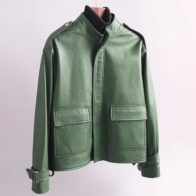 MESHARE Women Spring Genuine Real Sheep Leather Jacket R20