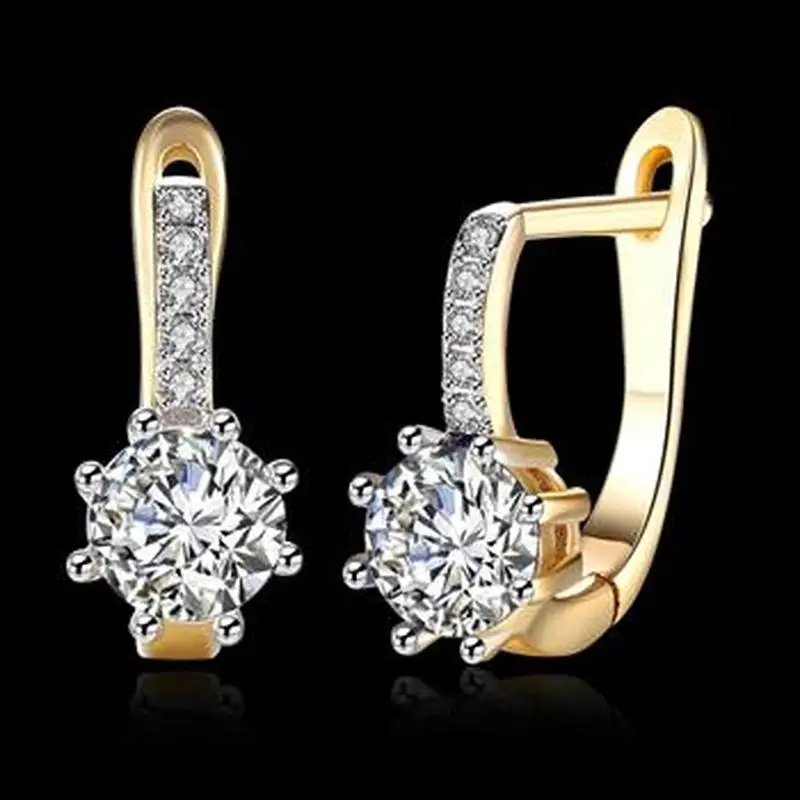 

Gold Zircon Earrings White Round Diamonds Romantic Earrings Ear Clips Women's Champagne KZCE161-E-1 Stud Earrings