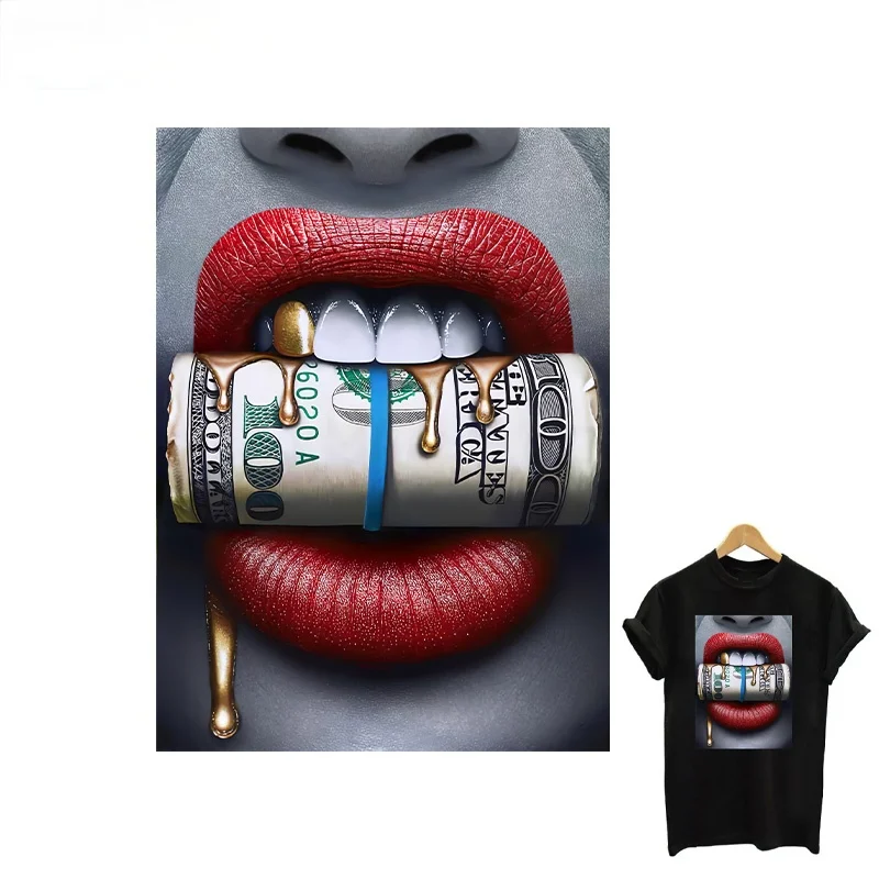

Lip Patch Lip Bite Dollar Thermal Stickers On Clothes Fashion Girls DIY Patch For Hoodie T-Shirt Washable Parch Ironing Stickers