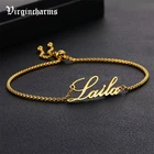 Virgincharms при индивидуальном заказе Регулируемый Золотое нержавеющая сталь имя браслеты из нержавеющей стали для женщин табличка ювелирные браслеты и кулоны