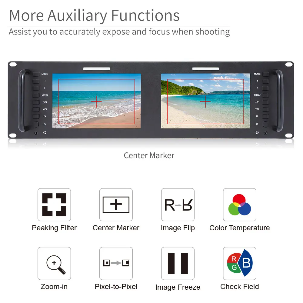 Preise Feelworld D71-H Dual 7 Zoll 3RU IPS 1280x800 HDMI LCD-Rack Montieren Monitor Tragbare 2 Bildschirme Broadcast-Monitor